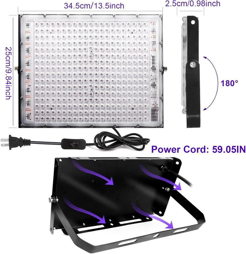 Indmird 300W Black Lights, Blacklight Flood Light with Plug and Switch,for Glow Party, Black Light Party, Halloween, Body Paint, Neon Glow, Fluorescent Poster, Stage Lighting - Image 3